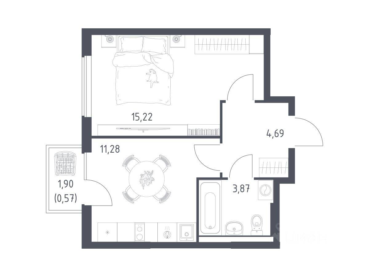 1-комн. квартира, 35,63 м², в ЖК Горки Парк
