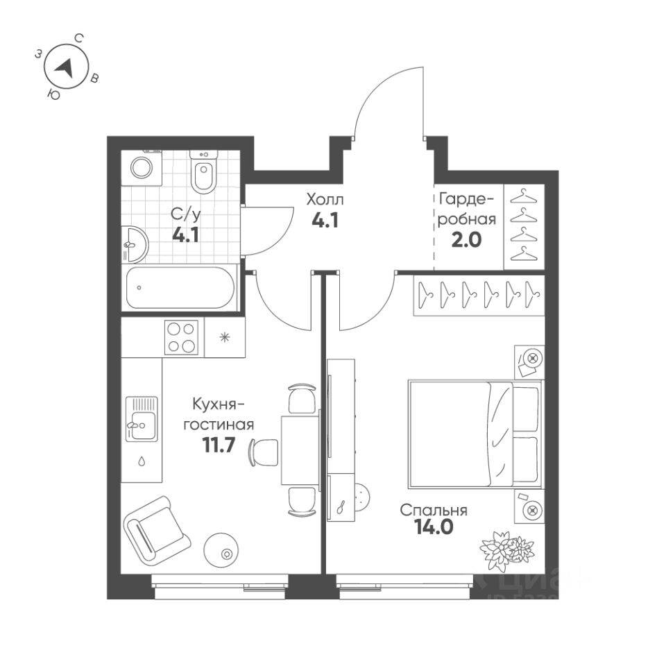 1-комн. квартира, 35,9 м², в ЖК Жилой квартал Shagal
