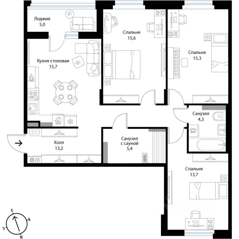 3-комн. квартира, 85,7 м², в Малоэтажный ЖК Экография