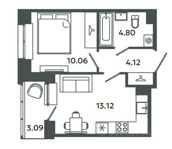 1-комн. квартира, 32,1 м², в ЖК Загляденье