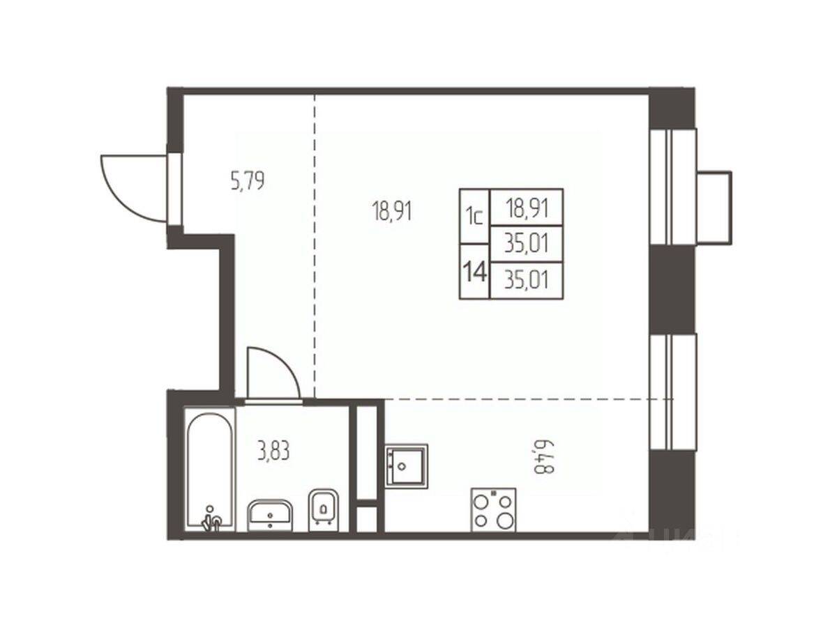 Квартира-студия, 35 м², в ЖК Новая Ивантеевка