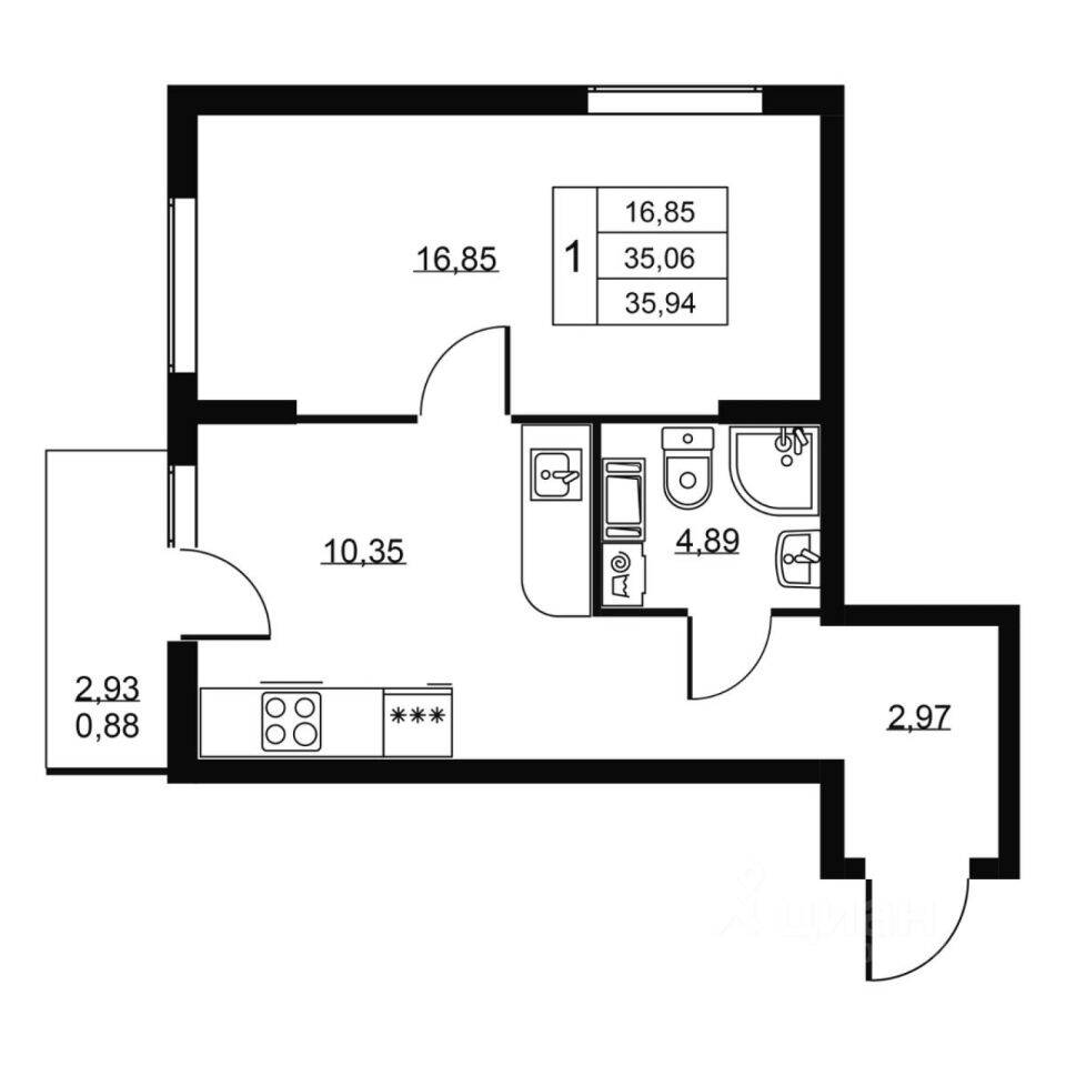 1-комн. квартира, 35,94 м², в ЖК Перспектива
