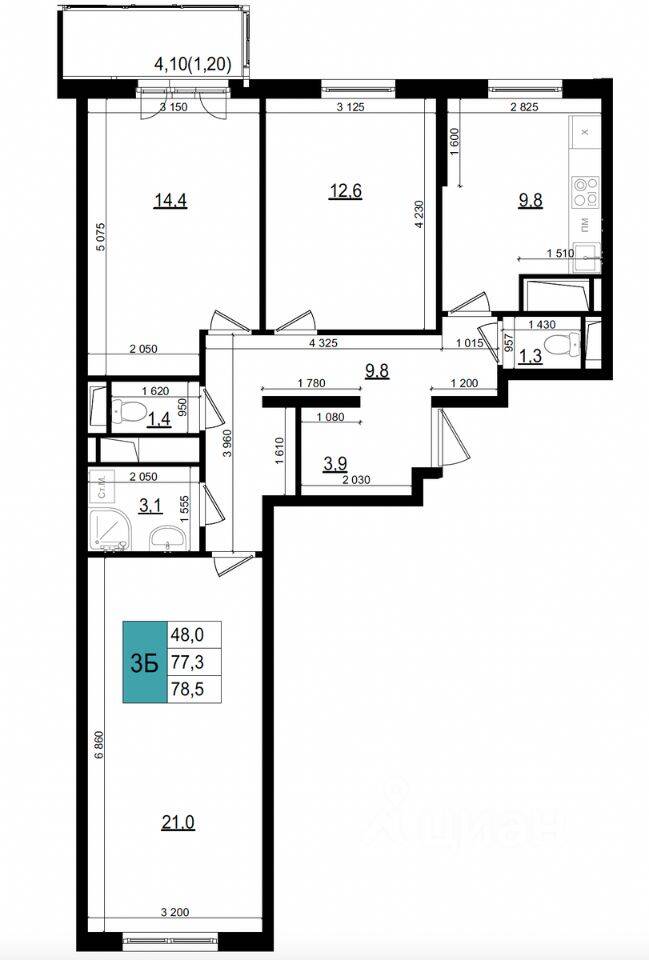 3-комн. квартира, 78,5 м², в ЖК «Одинцово сити»