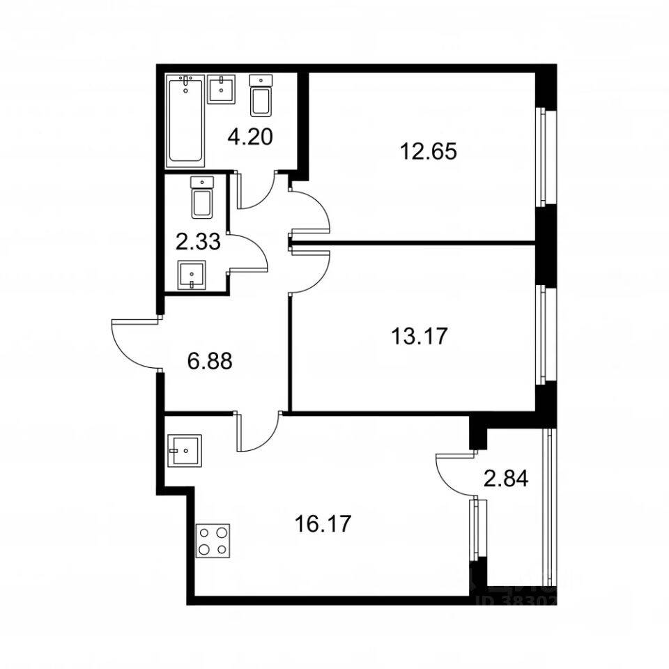 2-комн. квартира, 56,82 м², в ЖК Квартал Заречье