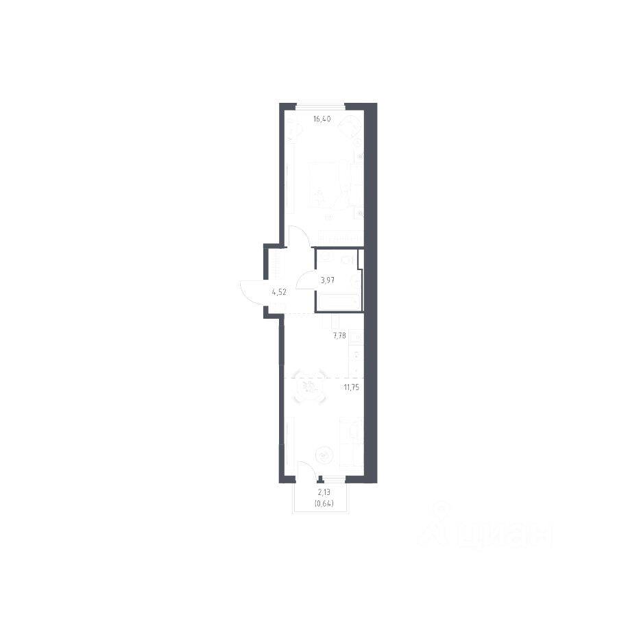 1-комн. квартира, 45,06 м², в ЖК «Остафьево»