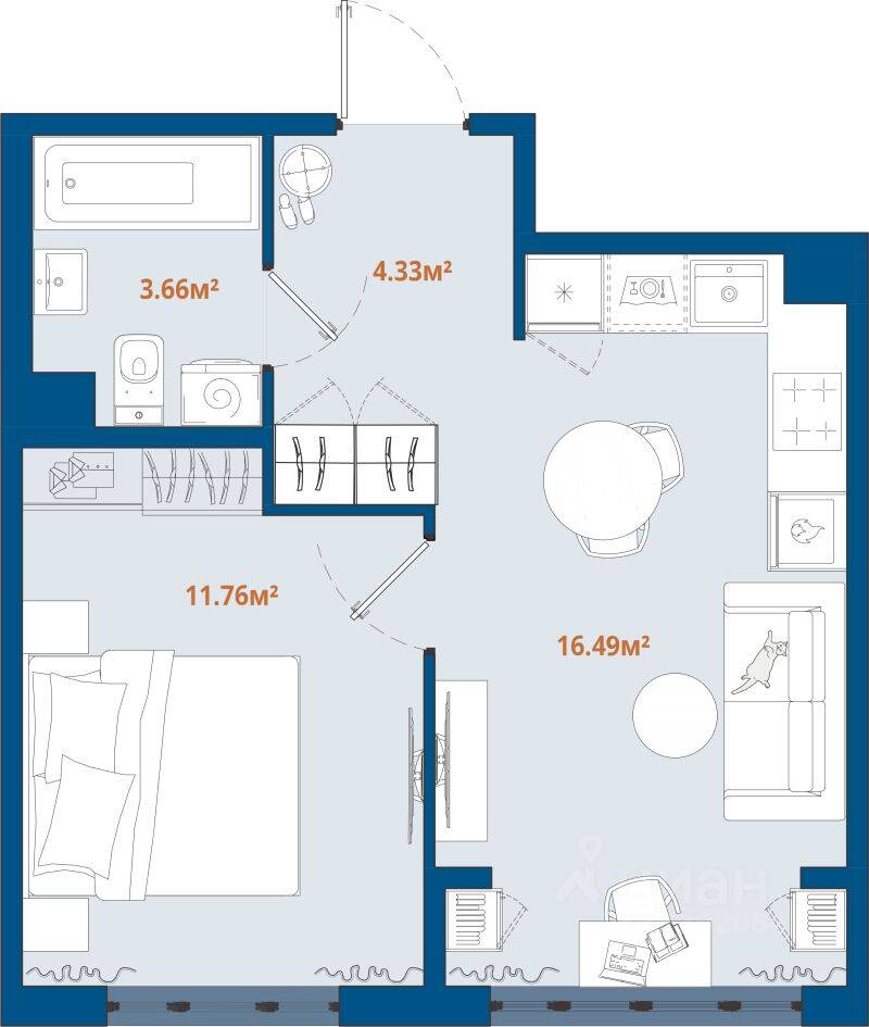 1-комн. квартира, 36,24 м², в ЖК ЛесART