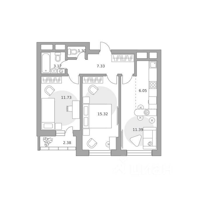3-комн. квартира, 58,67 м², в ЖК Ильинойс