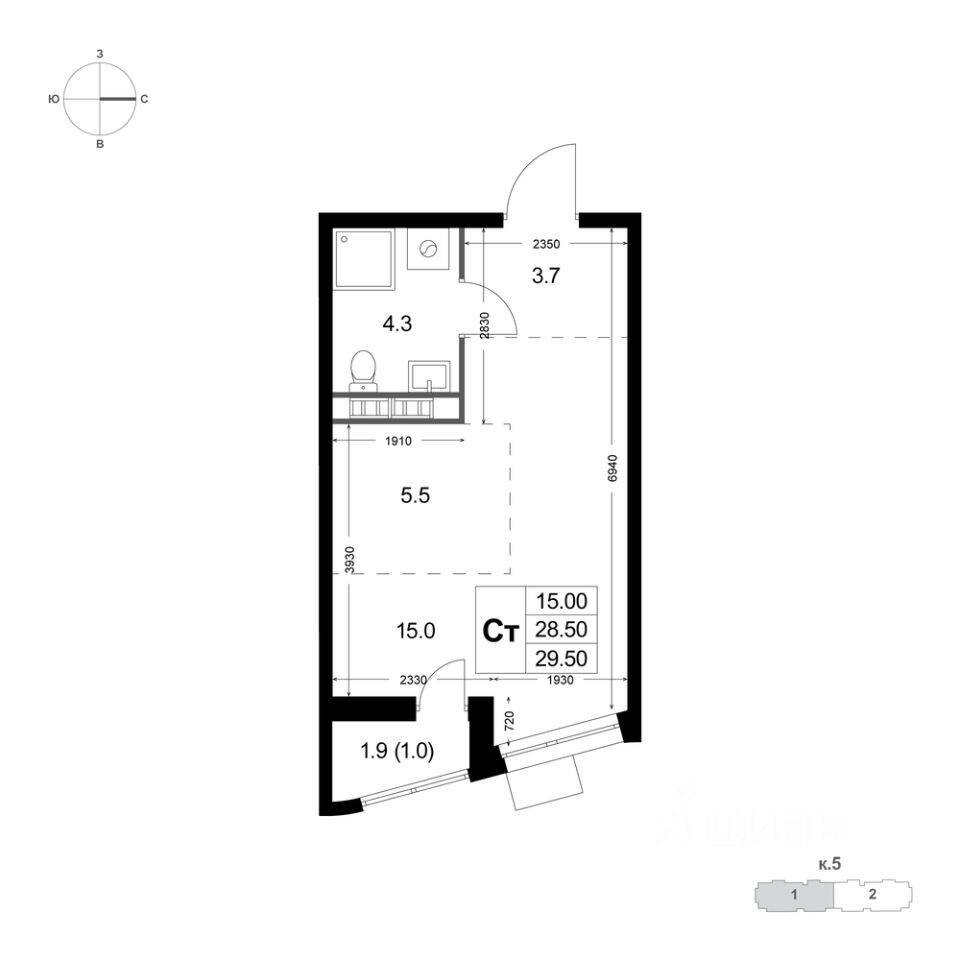 Квартира-студия, 29,5 м², в ЖК «Легенда Коренево»