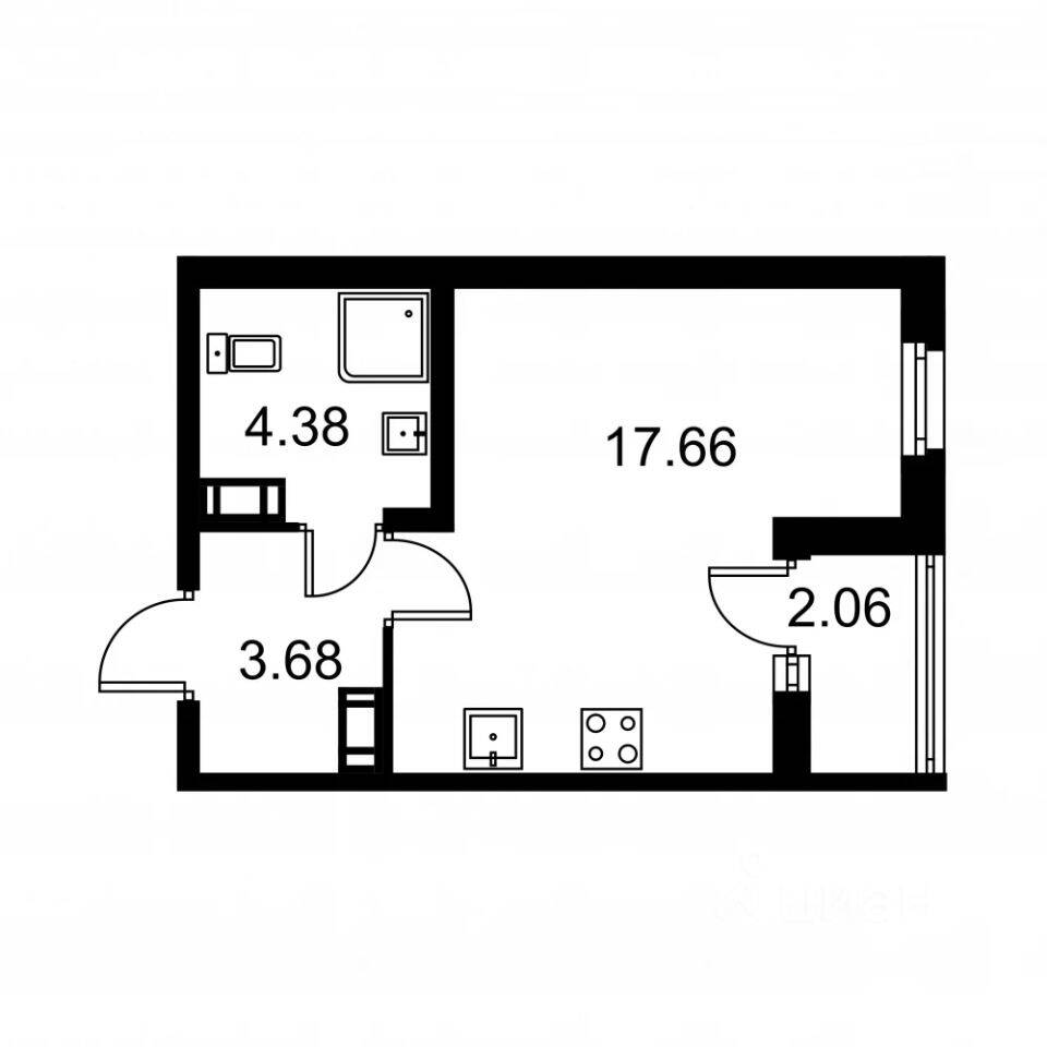 Планировка 1 комнатной квартиры, 26.75 м², в «Квартал Заречье»
