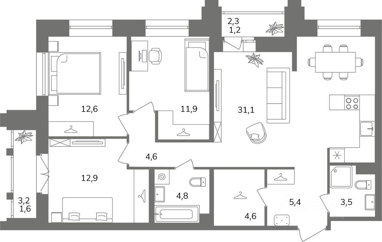 3-комн. квартира, 91,4 м², в ЖК Антверпен