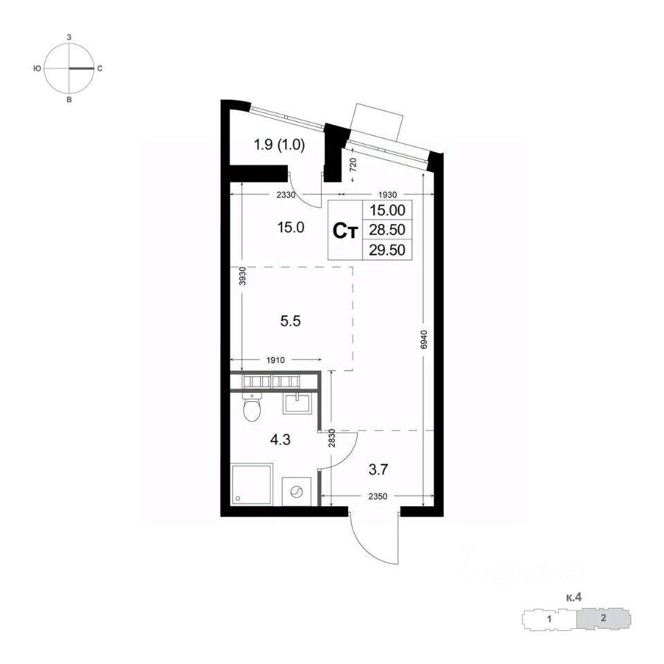 Квартира-студия, 28,5 м², в ЖК «Легенда Коренево»