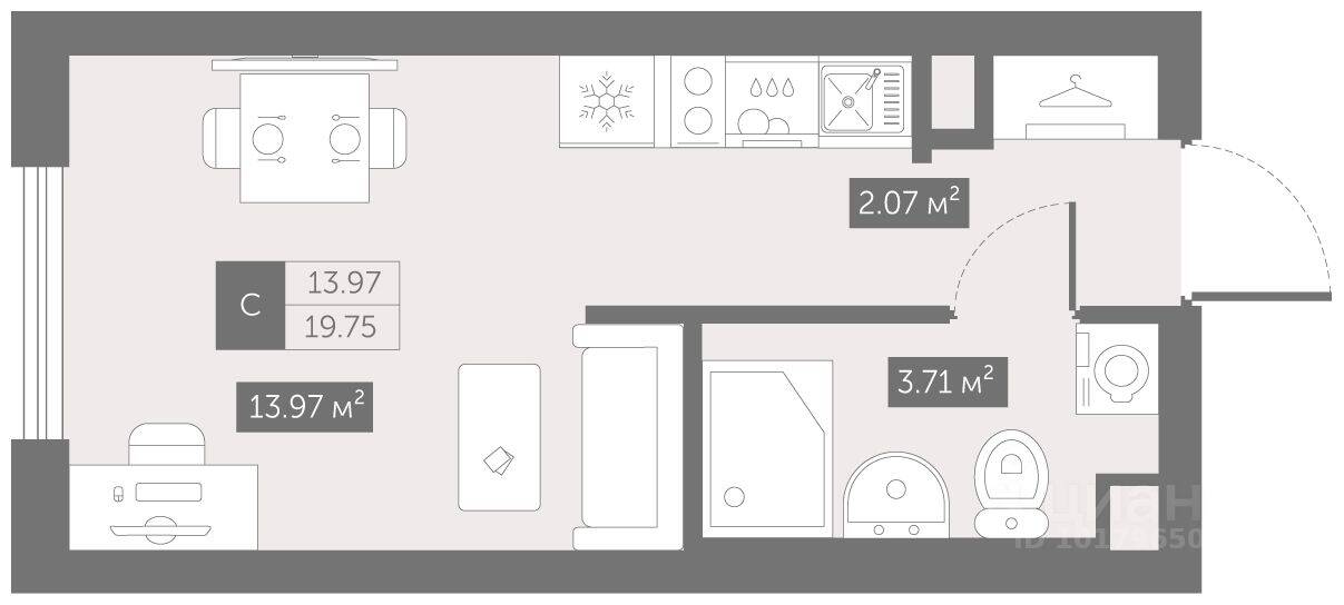 Квартира-студия, 19,75 м², в ЖК UP-квартал «Новый Московский»