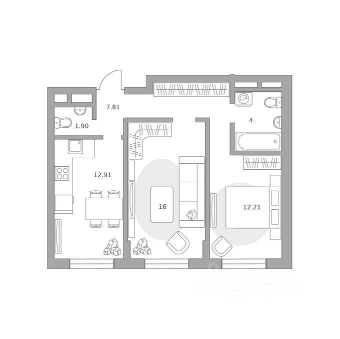 2-комн. квартира, 54,83 м², в Малоэтажный ЖК Живописный