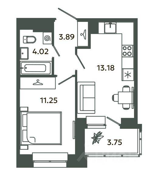 1-комн. квартира, 32,34 м², в ЖК Загляденье