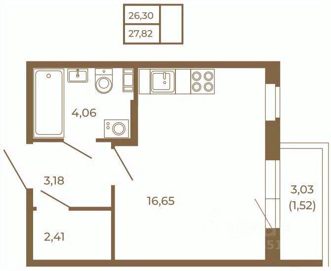 Квартира-студия, 27,82 м², в Малоэтажный ЖК Новая история