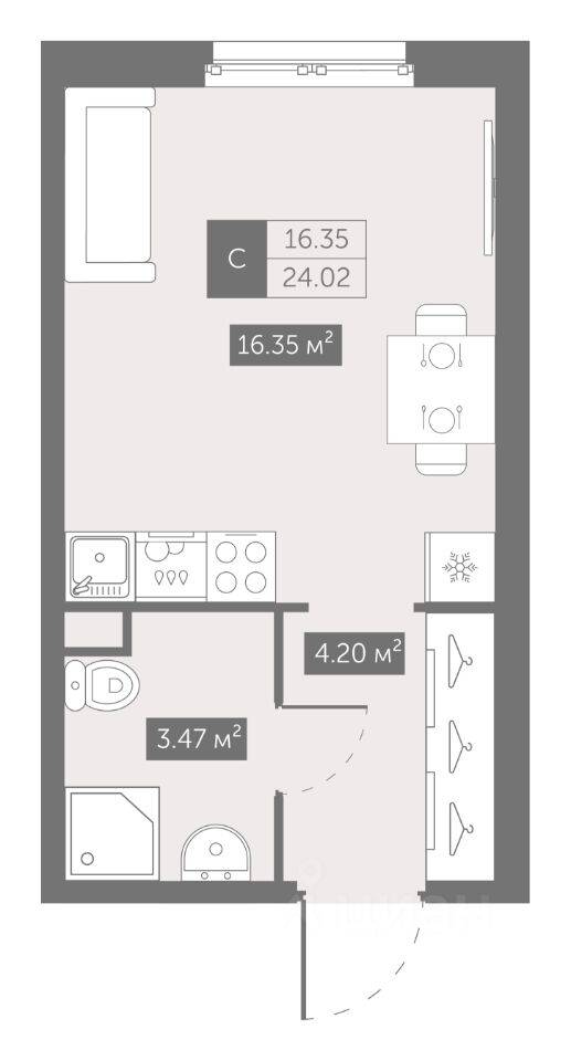 Квартира-студия, 24,02 м², в Апарт-комплекс ZOOM на Неве