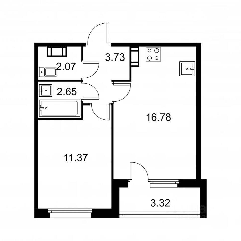 1-комн. квартира, 38,26 м², в ЖК Квартал Заречье