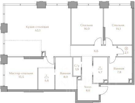 3-комн. квартира, 133 м², в ЖК Коллекция Лужники