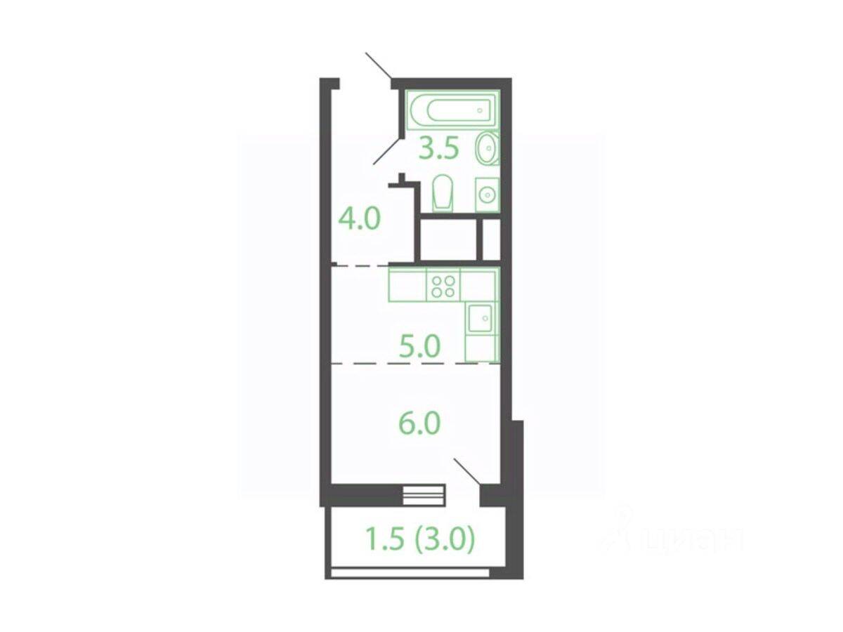 Квартира-студия, 20,2 м², в ЖК Новые Котельники