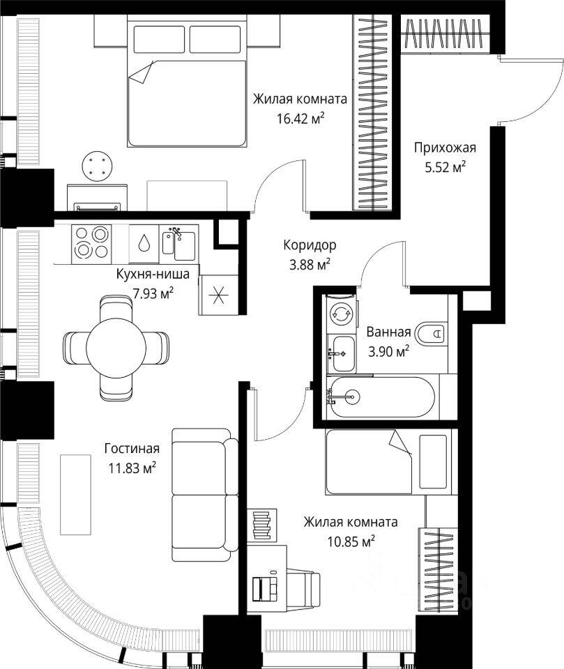 2-комн. квартира, 60,33 м², в ЖК Veer