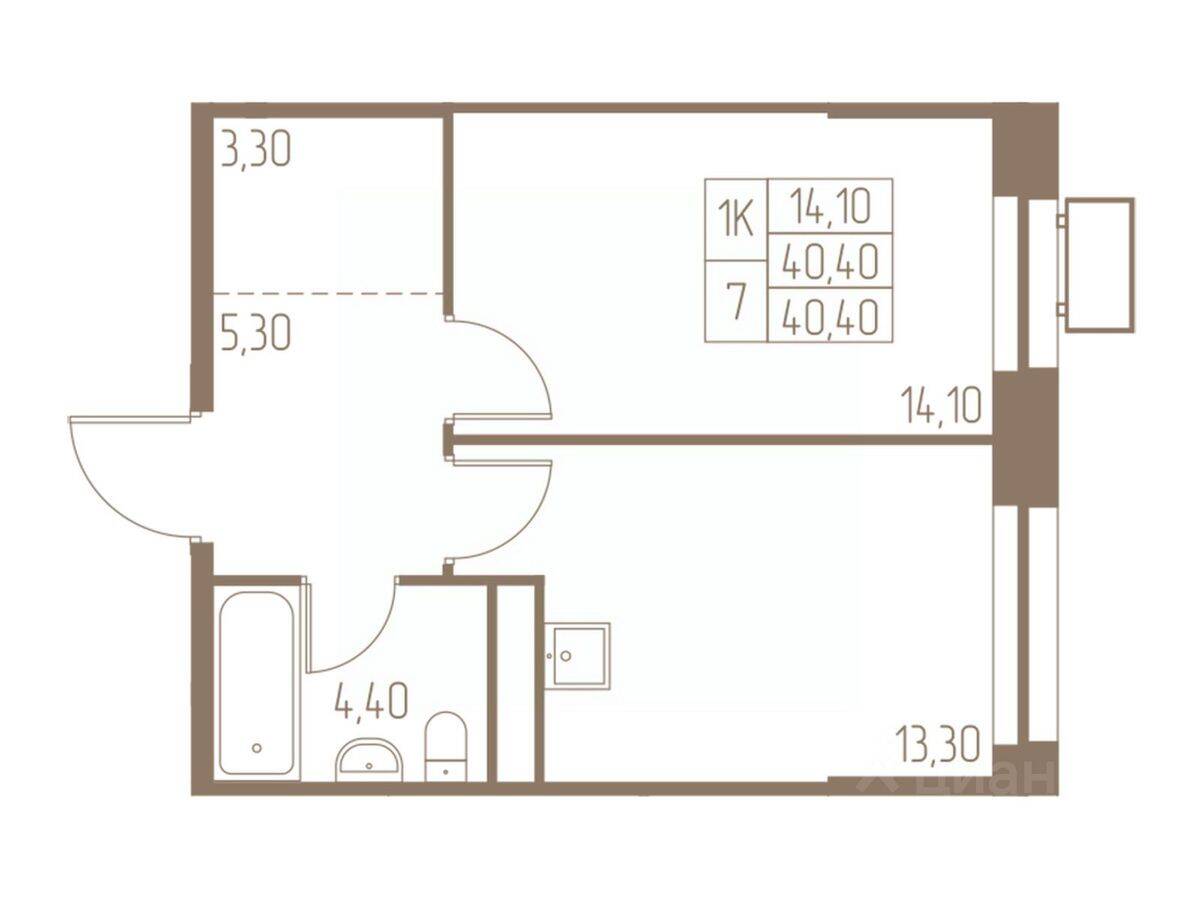 1-комн. квартира, 40,4 м², в ЖК Фабрикант
