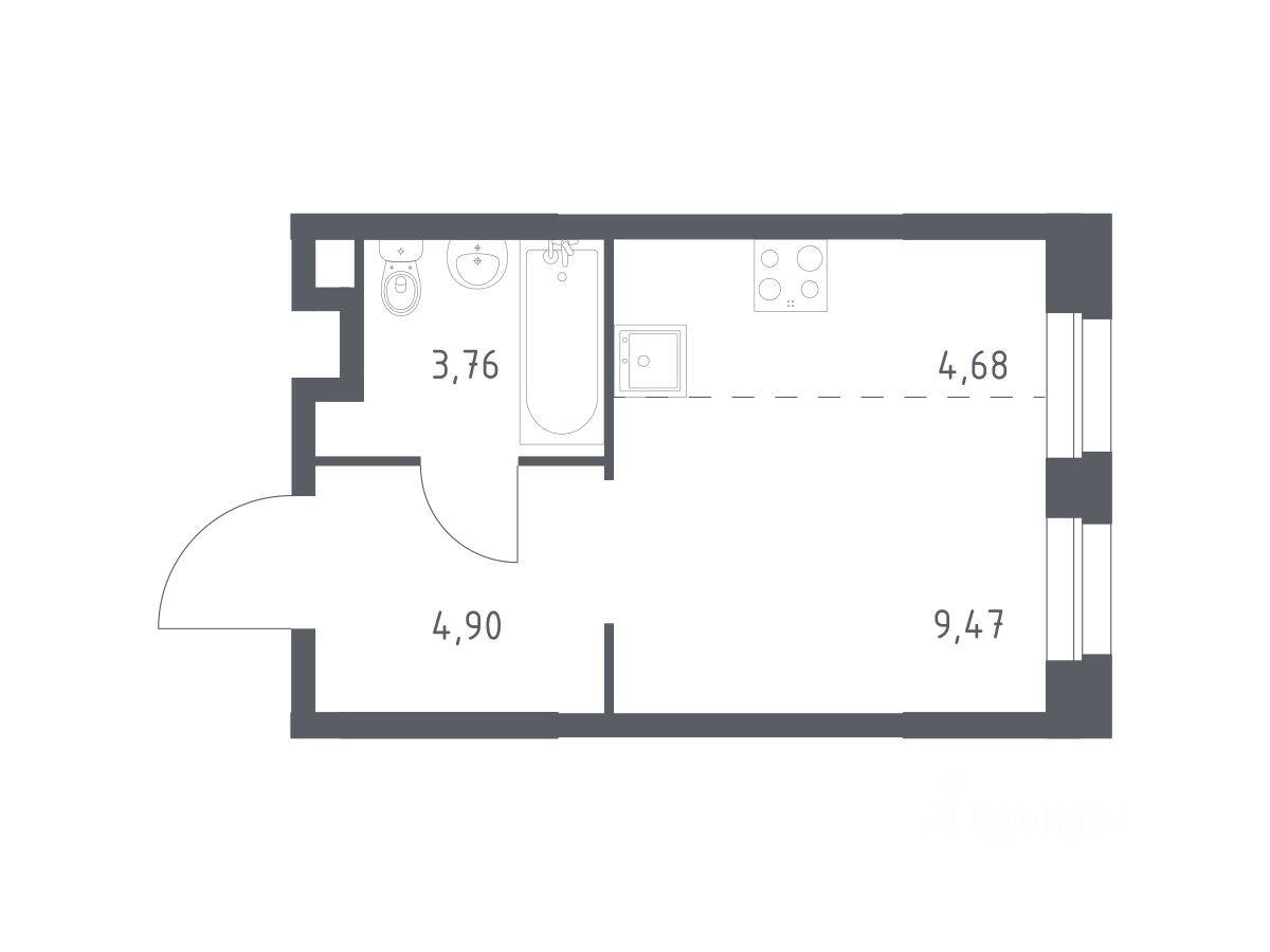 Квартира-студия, 22,81 м², в ЖК ЭкоБунино