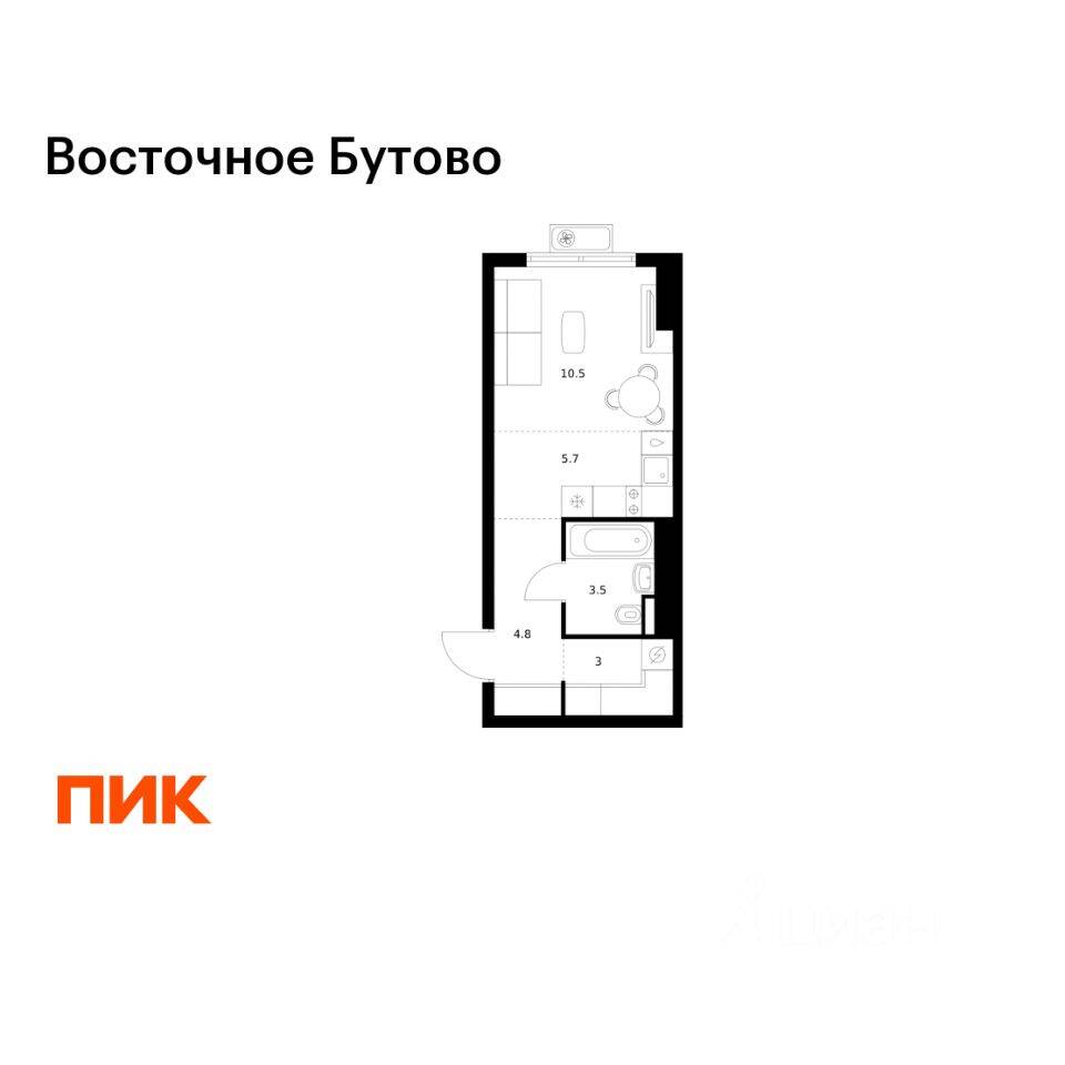 Квартира-студия, 27,5 м², в ЖК «Восточное Бутово»