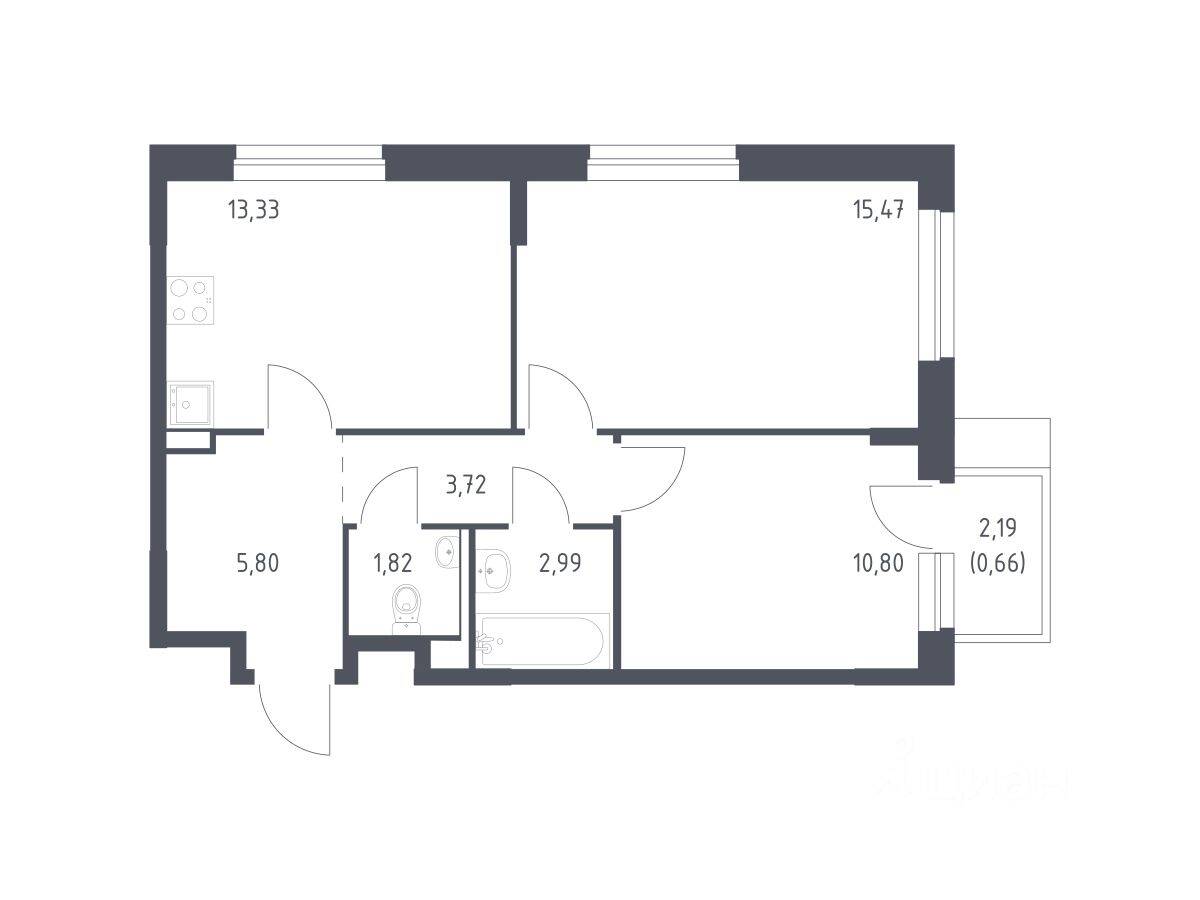 2-комн. квартира, 54,59 м², в ЖК Новое Внуково