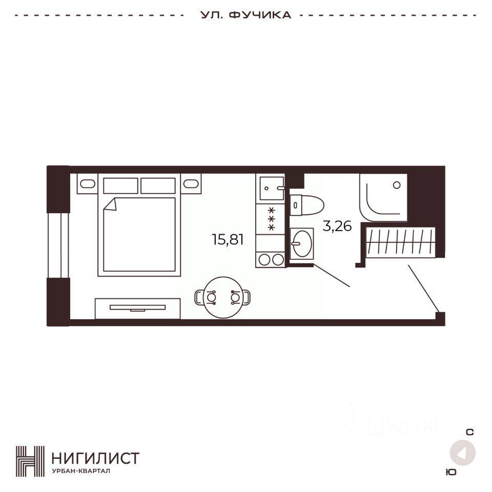 Планировка 1 комнатной квартиры, 19.07 м², в «Нигилист (Concept)»