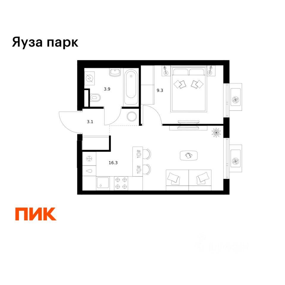 1-комн. квартира, 32,6 м², в ЖК Яуза парк (ПИК)