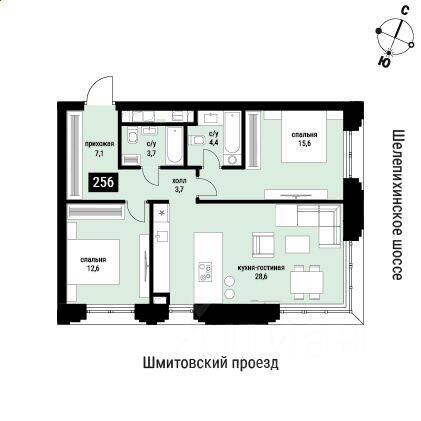 2-комн. квартира, 75,7 м², в ЖК Шелепиха