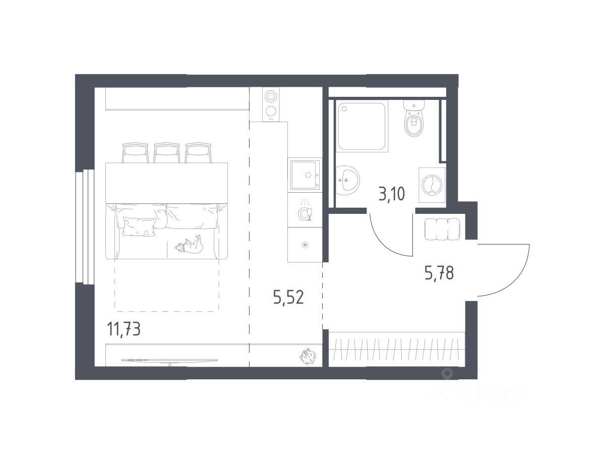 Квартира-студия, 26,13 м², в ЖК «Пригород Лесное»