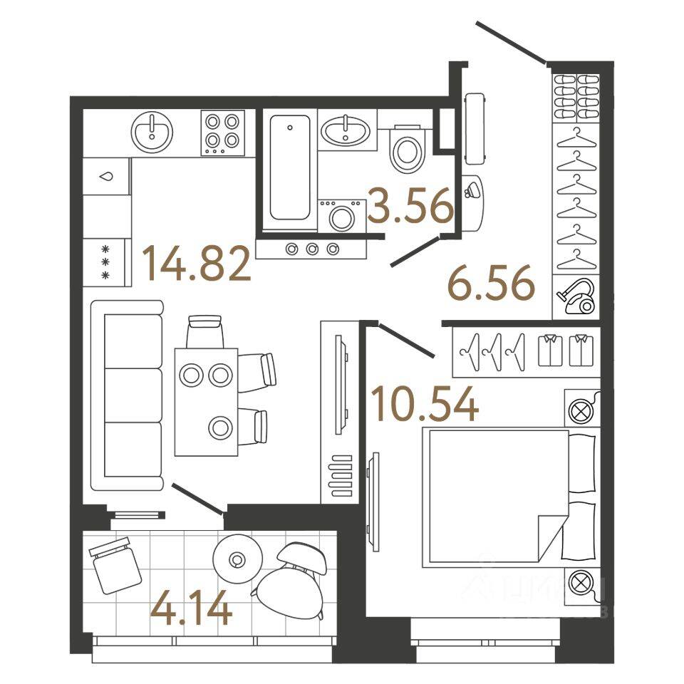 1-комн. квартира, 35,48 м², в ЖК Ультра Сити 3.0