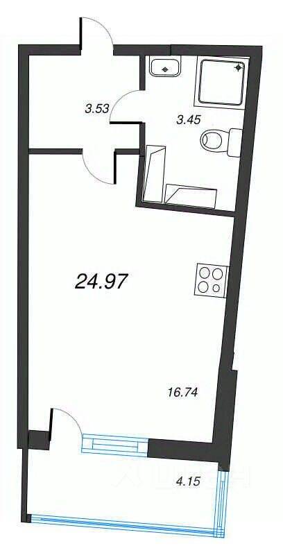 Планировка 1 комнатной квартиры, 24.97 м², в «Левитан»