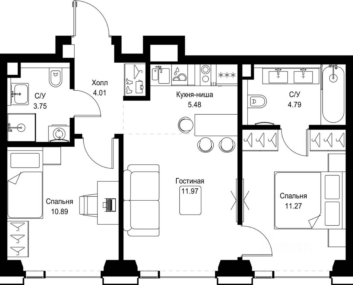 2-комн. квартира, 52,16 м², в ЖК SET
