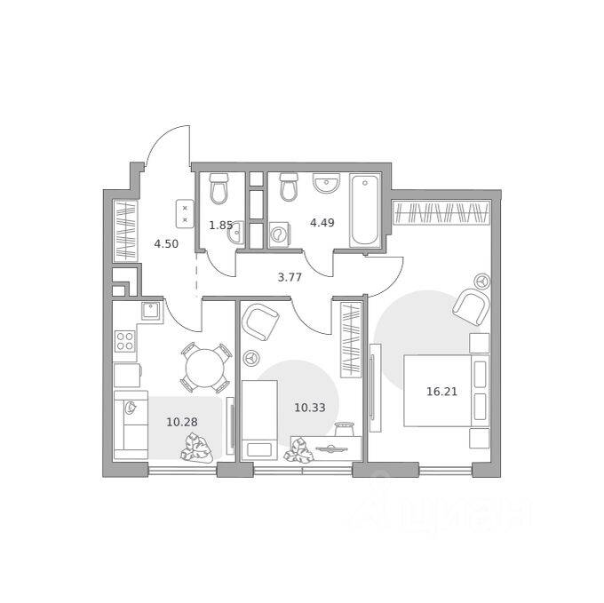 2-комн. квартира, 51,43 м², в ЖК «Нижегородская от Гранель»