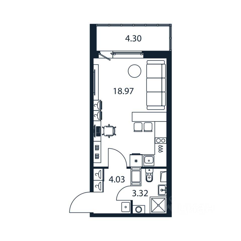 Квартира-студия, 25,8 м², в ЖК Полис ЛАВрики