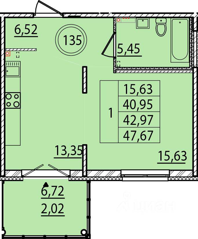 1-комн. квартира, 40,95 м², в Малоэтажный ЖК Образцовый квартал 15