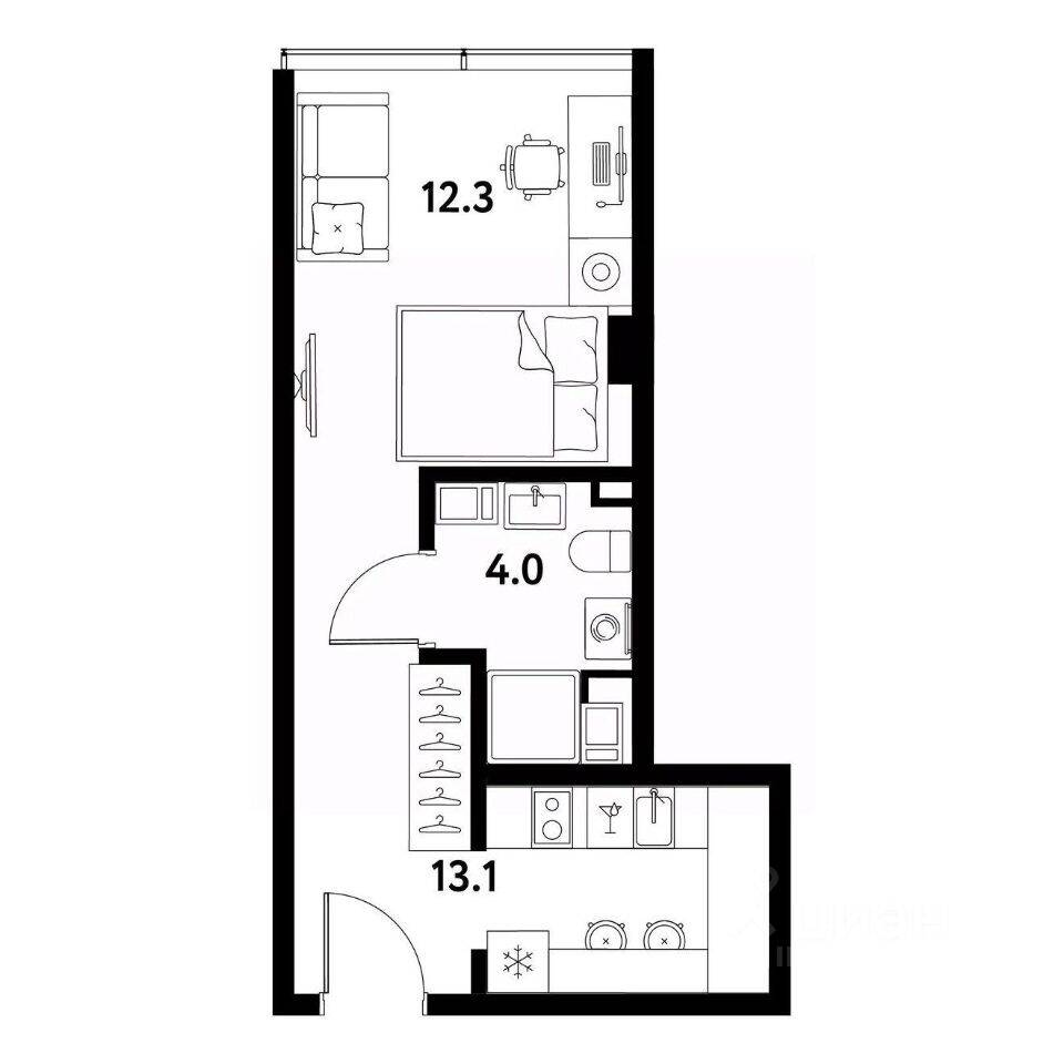 Планировка 1 комнатной квартиры, 29.4 м², в «МОСКО»