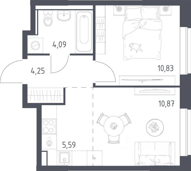 2-комн. квартира, 35,63 м², в ЖК Егорово Парк