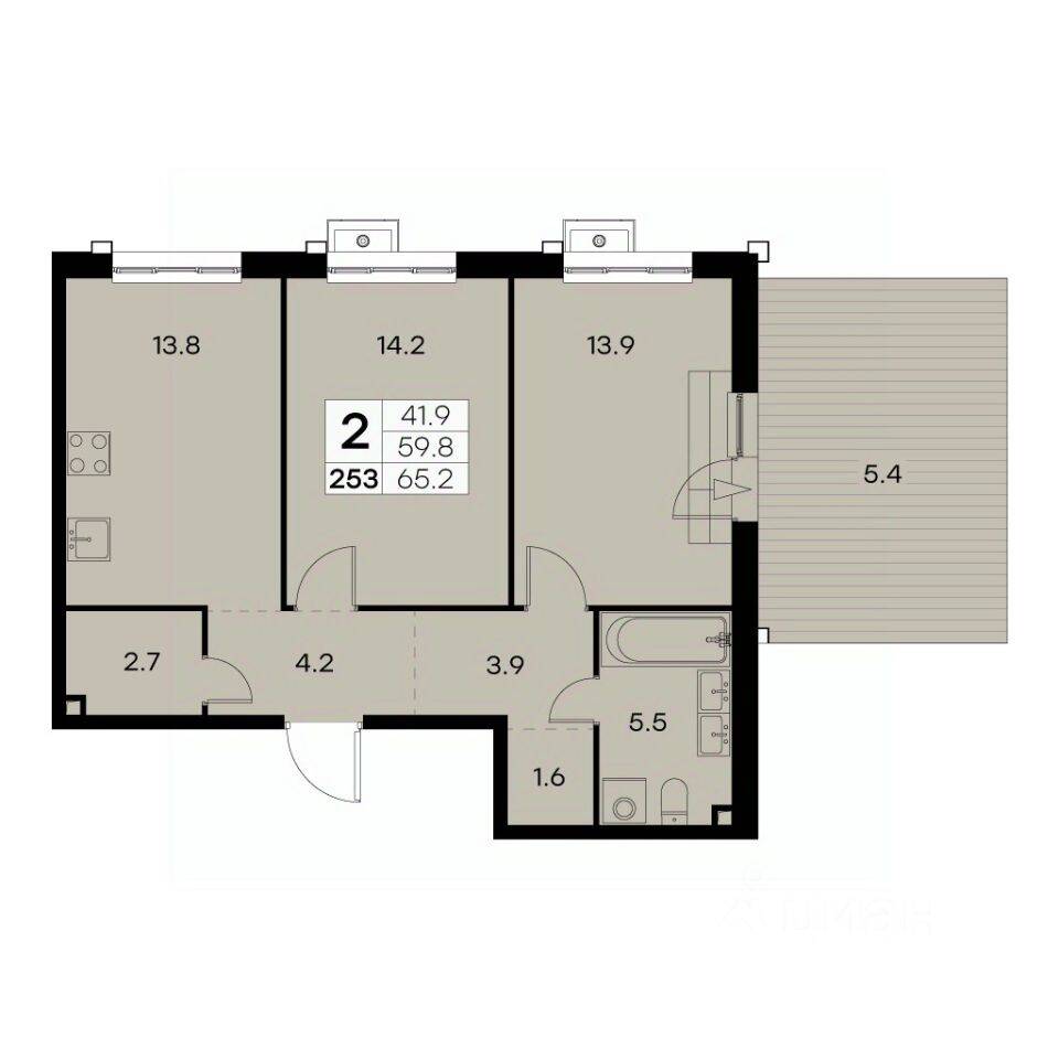 2-комн. квартира, 65,2 м², в ЖК Куркино 15