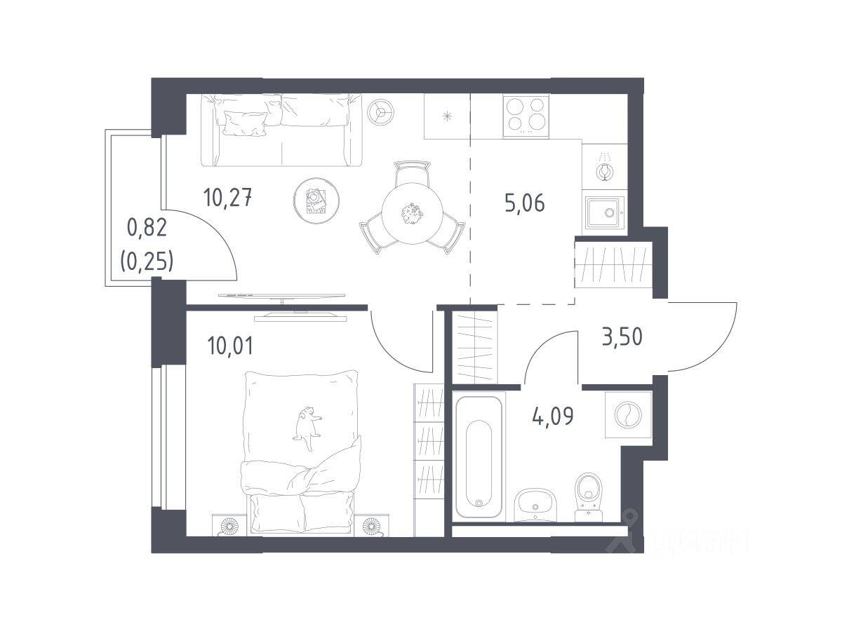 1-комн. квартира, 33,18 м², в ЖК Новое Видное