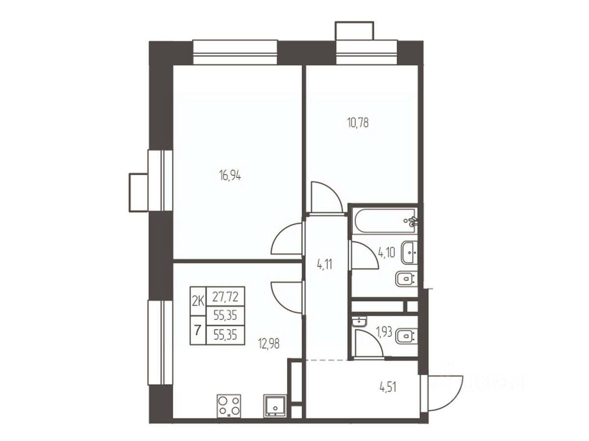 2-комн. квартира, 55,4 м², в ЖК Новая Ивантеевка