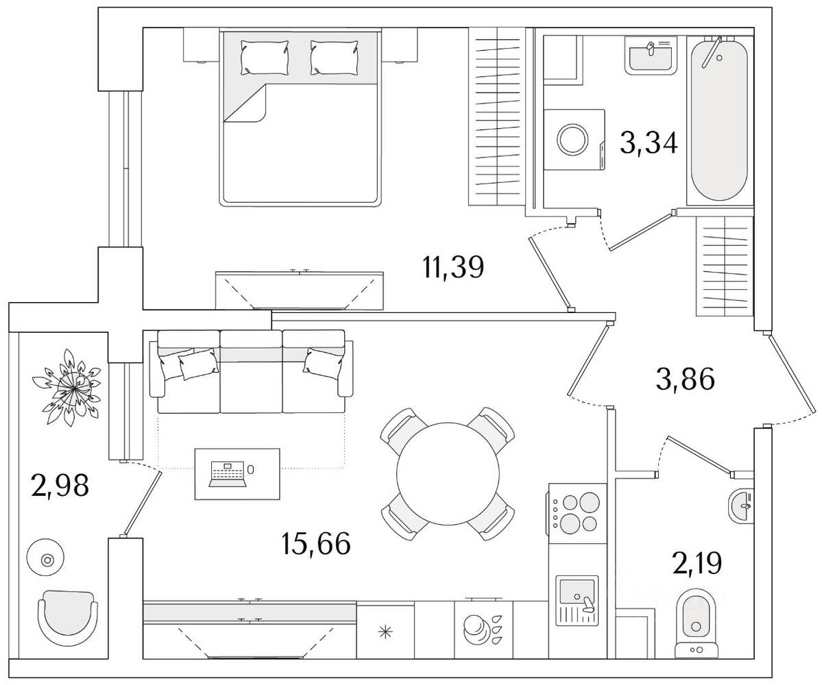 1-комн. квартира, 37,93 м², в ЖК Кинопарк