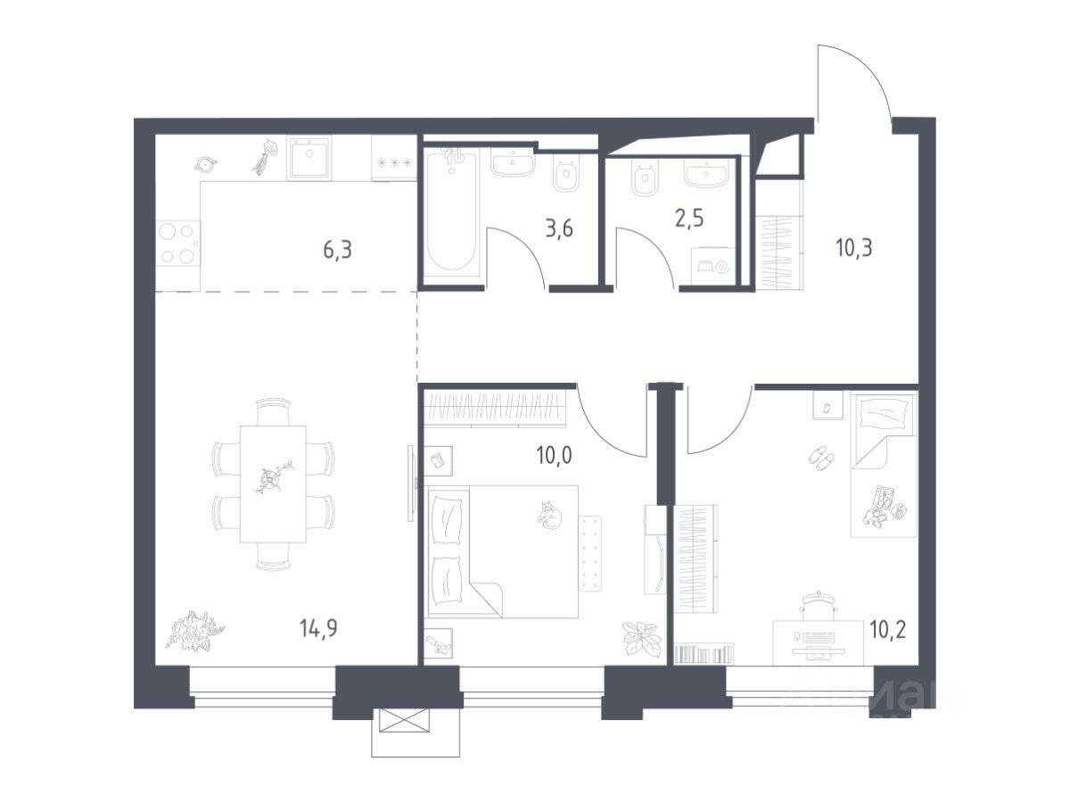2-комн. квартира, 57,85 м², в Апарт-комплекс Верейская 41