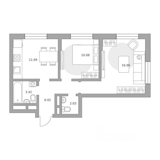 2-комн. квартира, 50,2 м², в Малоэтажный ЖК Живописный