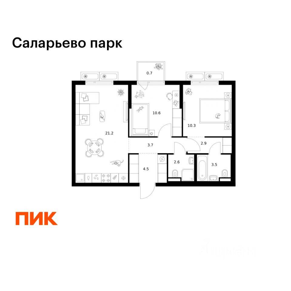 2-комн. квартира, 60 м², в ЖК «Саларьево парк»