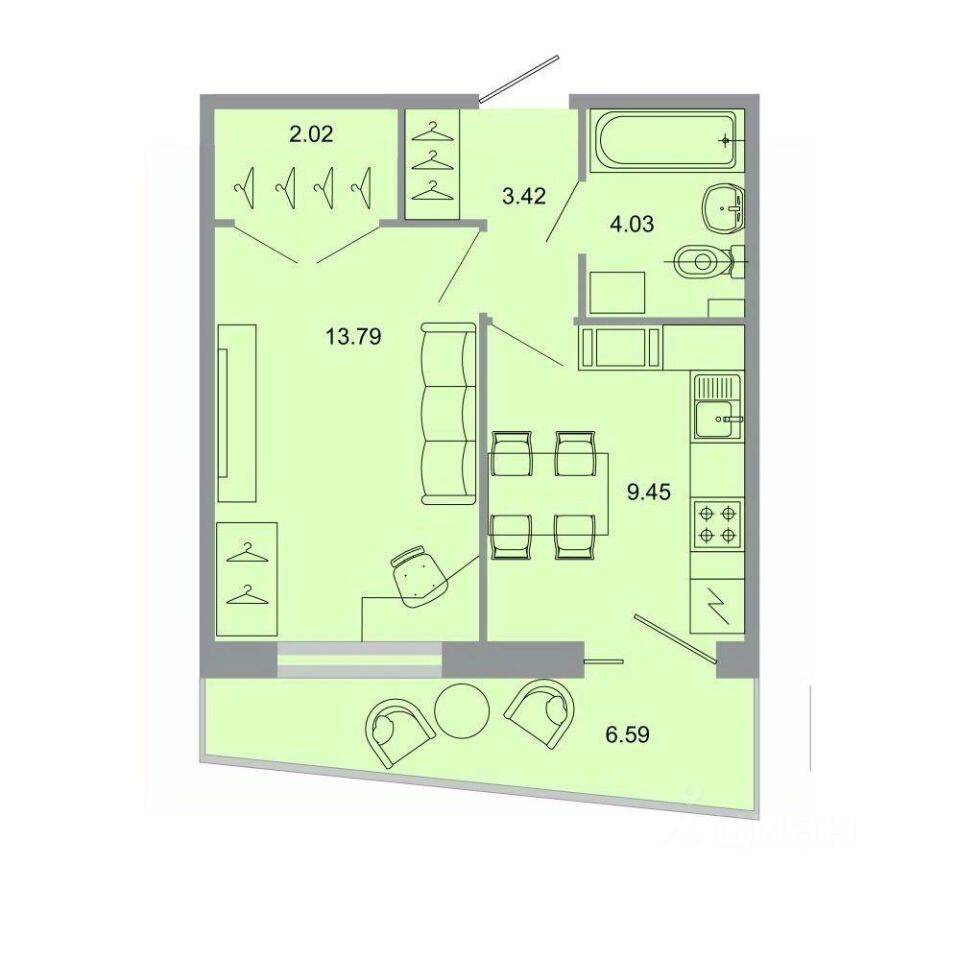1-комн. квартира, 33,9 м², в ЖК Стороны света