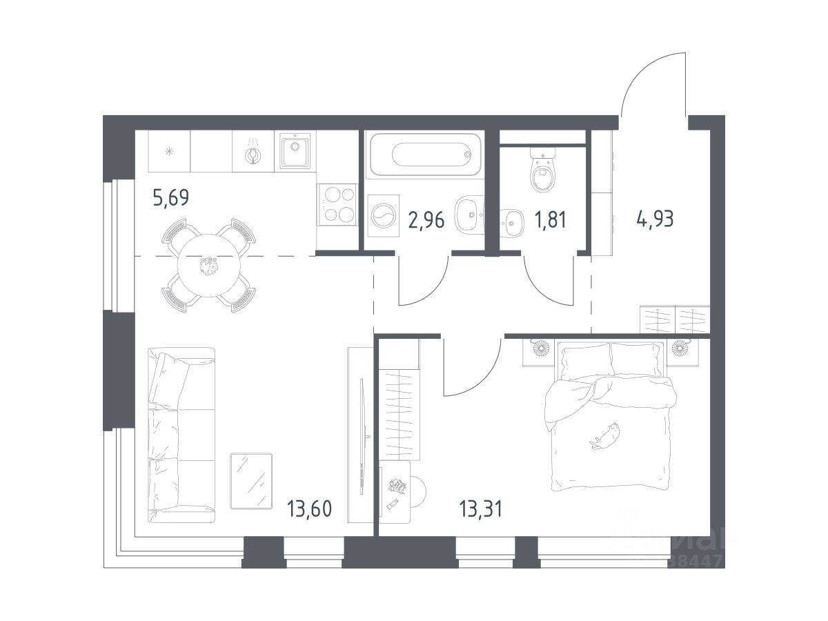 1-комн. квартира, 45,71 м², в ЖК Новое Видное