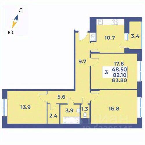 3-комн. квартира, 83,8 м², в ЖК «Эдельвейс» (ЦентрСтрой)